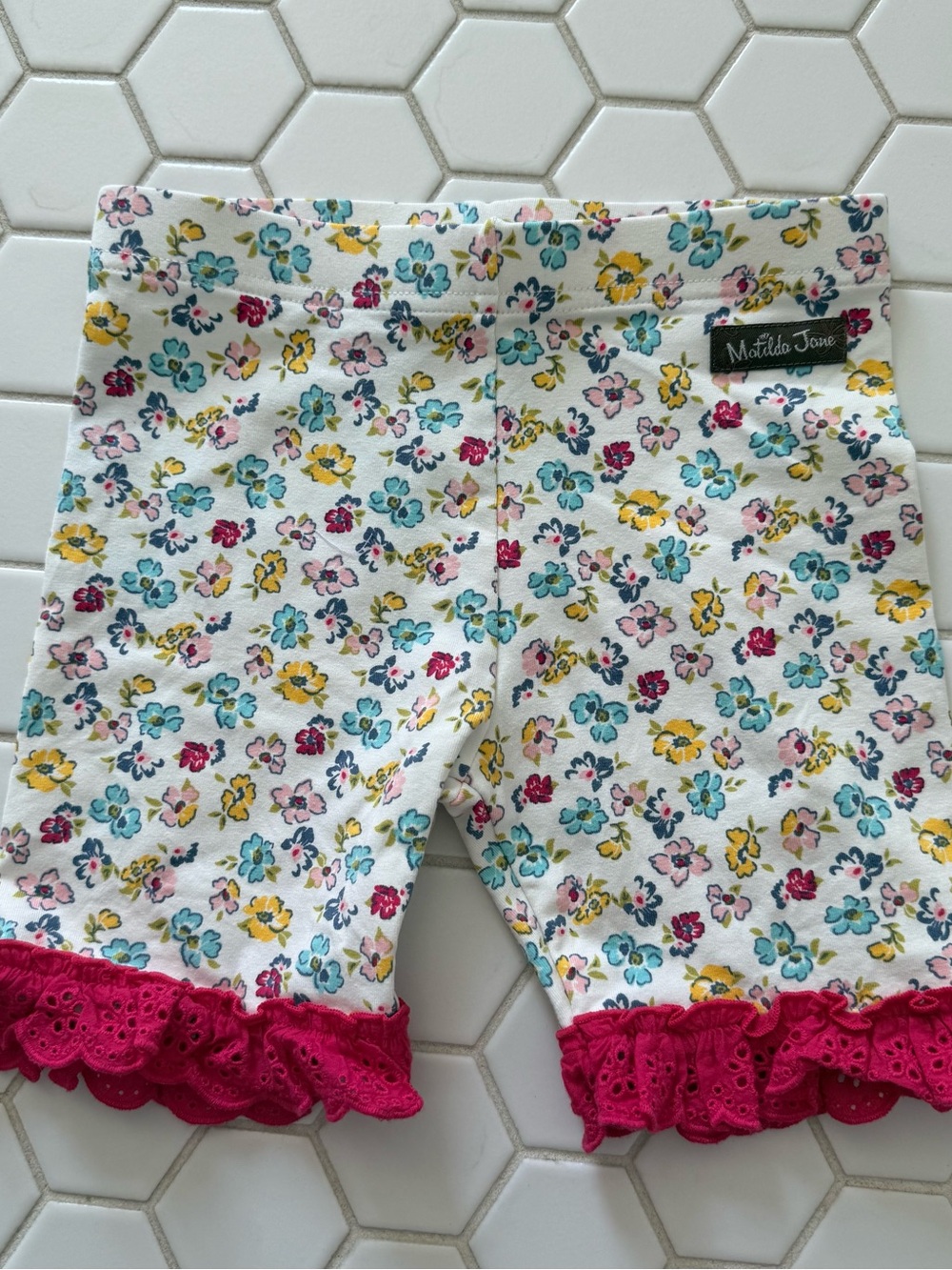 Matilda Jane White Floral Shorts with Pink Eyelet Ruffle